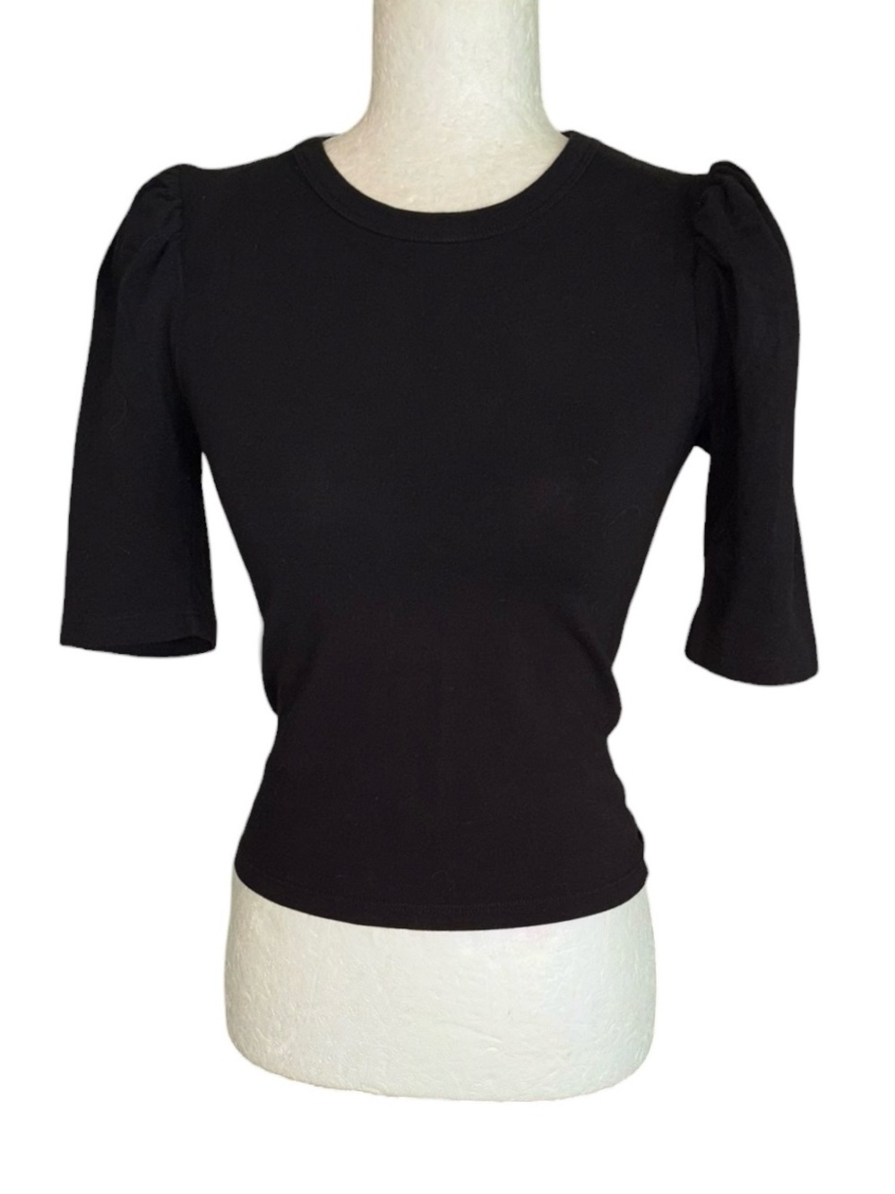 Reformation Black Puff Sleeve Cropped Top Tee - XS